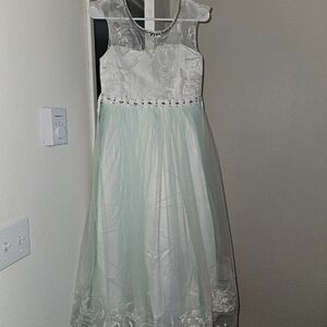 Charming Kids Formal Dress in White and Teal